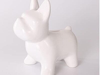 Ceramic French Bulldog Statue, Frenchie Figurine Dog Sculpture,Decorative Modern Home Decor Ornaments Creative Gift Minimalist Coin Piggy Bank, White