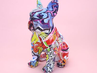 Graffiti French Bulldog Sculpture Animal Dog Statues Art Figurines Home Decoration for Living Room Bedroom